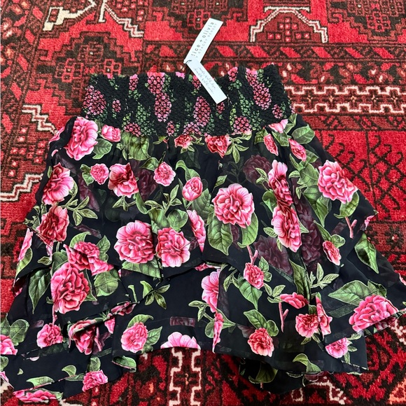 Alice + Olivia Zarya Silk Rose Floral Layered Smocked Mini Skirt - Picture 2 of 4